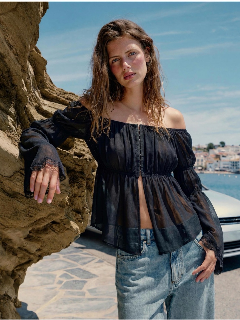 Zara Black Combination Lace Top